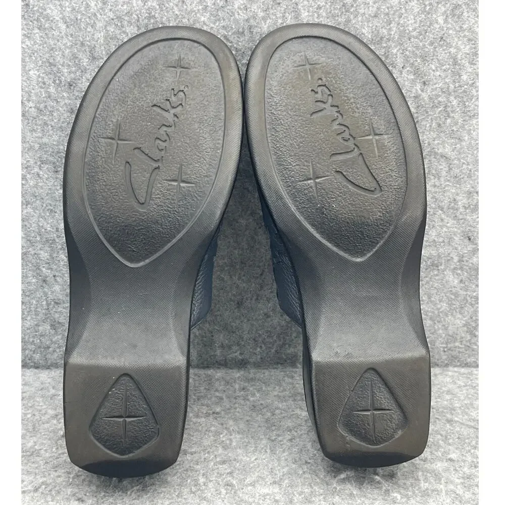 Clarks Navy Blue Leather Slip On Comfort Slide Clog Mule Shoe Women 8M
